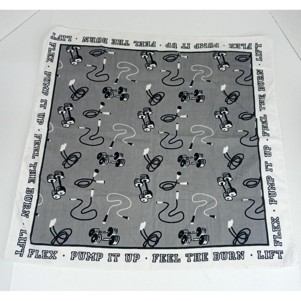 Feel The Burn Workout Fitness Bandana with Jump Ropes Weights Pump It Up Gray
